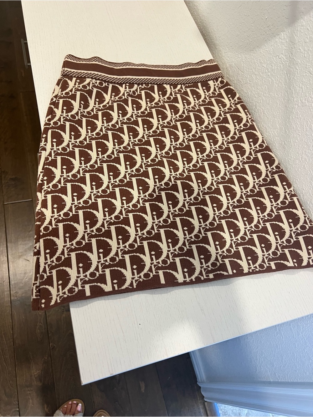 Brown Logo-Knit A-Line Skirt